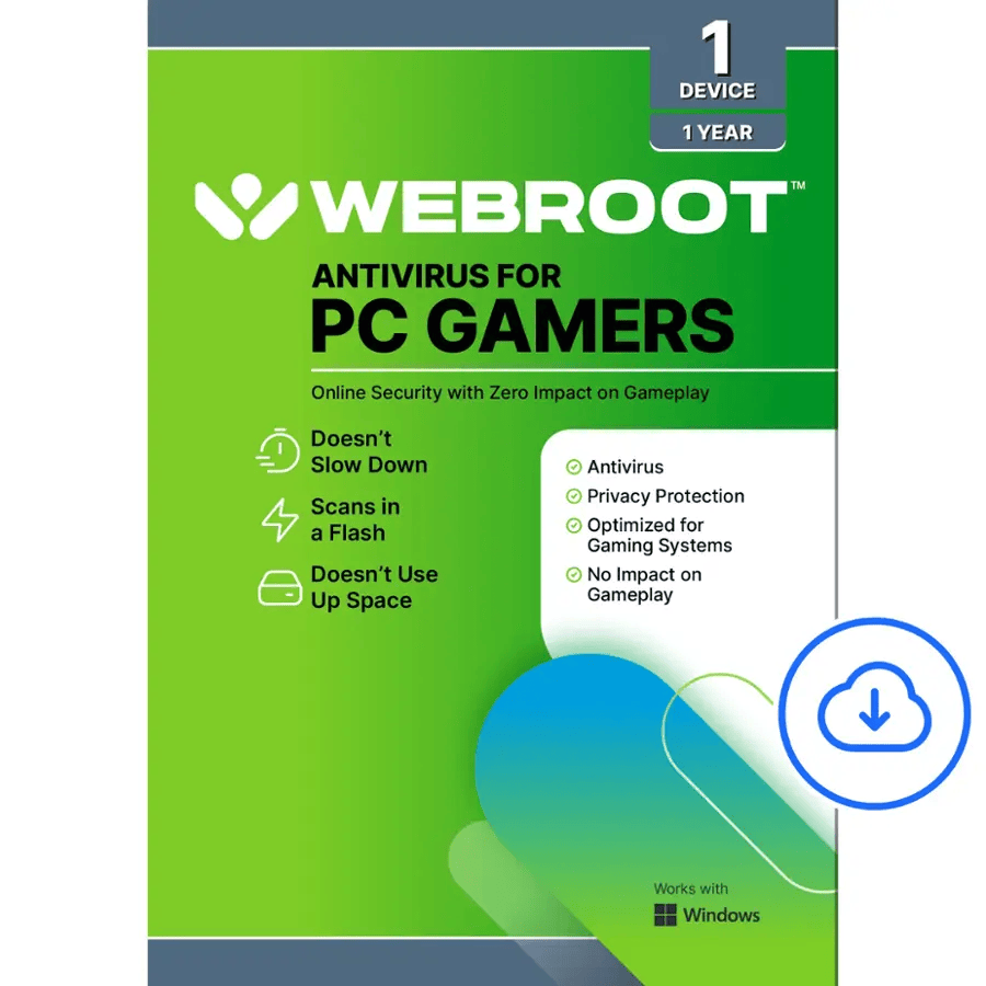 Webroot - Antivirus Protection and Internet Security for PC Gamers (1-Device) (1-Year Subscription)